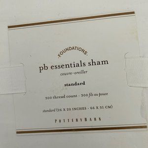 POTTERY BARN ESSENTIALS STANDARD SHAM 300 THREAD COUNT NWT 26x20 WHITE SET 0F 2